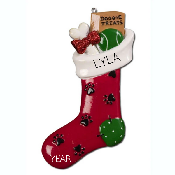 Red Dog Treat Stocking- Personalized Ornament