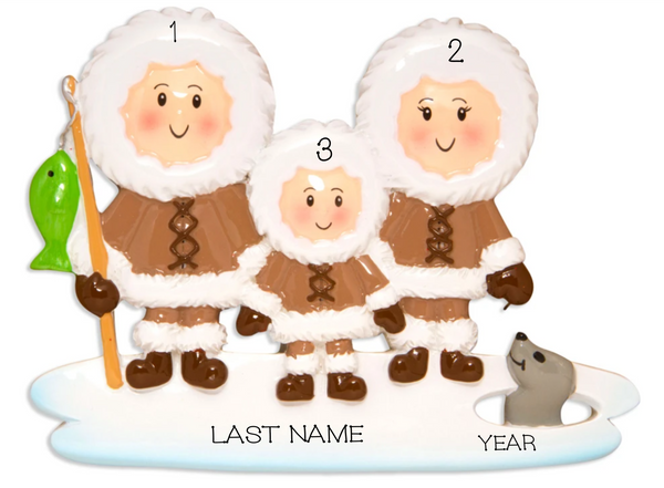 Eskimo Family Personalized Christmas Ornament- Family of 3