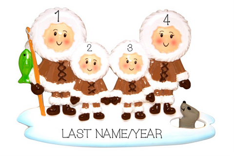Eskimo Family Personalized Christmas Ornament- Family of 4