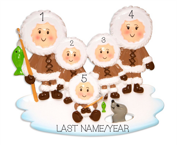 Eskimo Family Personalized Christmas Ornament- Family of 5