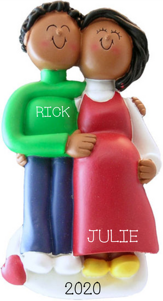 Pregnant/Expecting Couple, Dark skin, personalized ornament