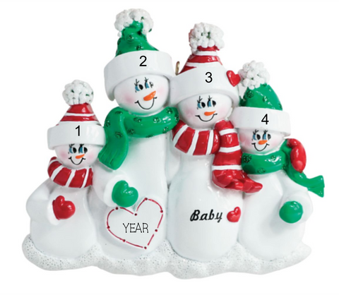 Expecting Snow Family Personalized Christmas Ornament- Family of 4