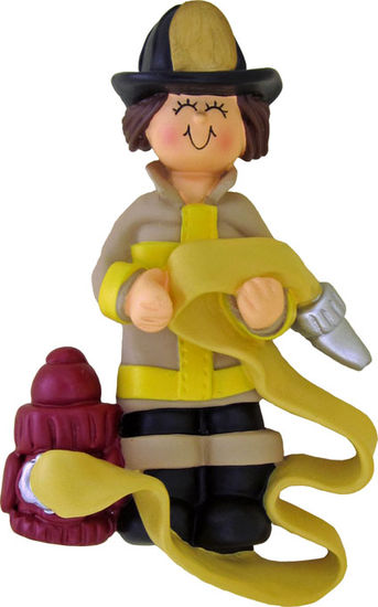 Firefighter, Brown Hair, Female- Personalized Ornament