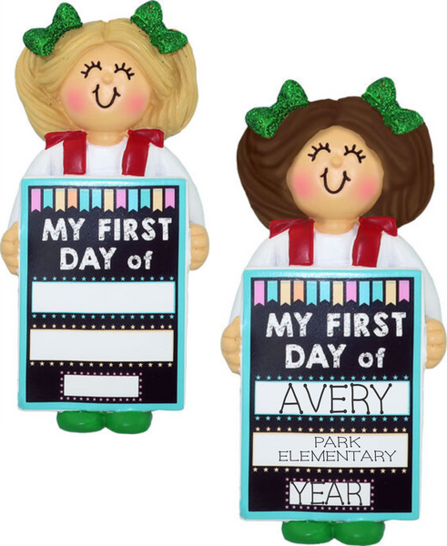 First Day of School Girl- Personalized Christmas Ornament
