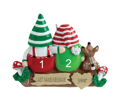 Gnome Family of 2- Personalized Ornament