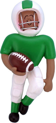Football Player Green Uniform, Dark Skin- Personalized Ornament