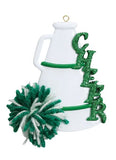 Cheer, Megaphone, Green- Personalized Ornament