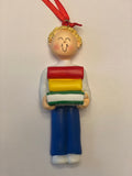 Student with books, Blonde Hair, Male- Personalized Christmas Ornament