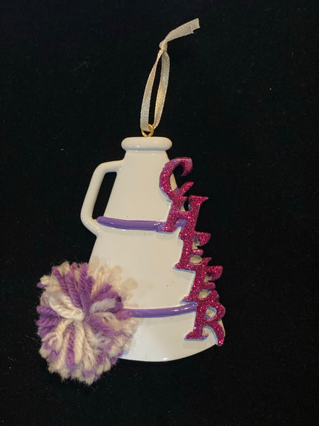 Cheer, Megaphone, Purple- Personalized Ornament