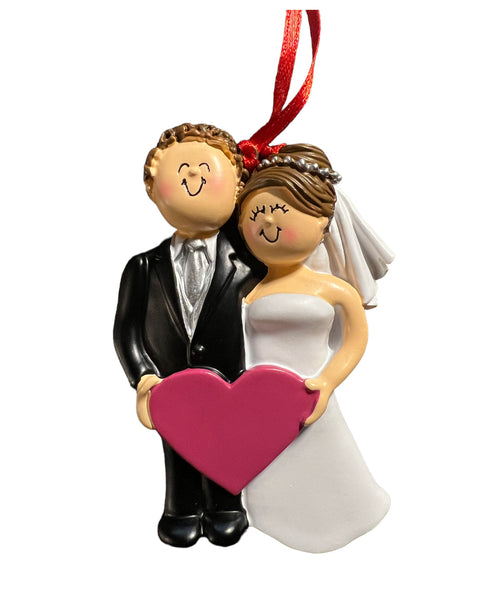 Wedding Couple, Brown hair male, Brown hair female- Personalized Ornament