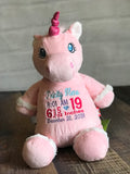 Personalized Unicorn Cubbie- Pink