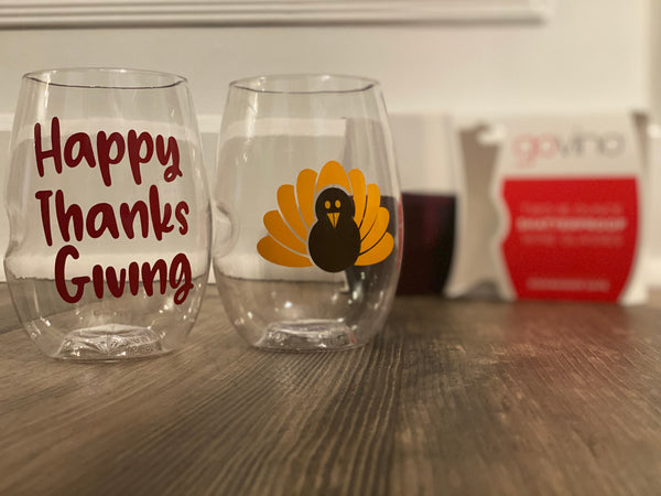 Thanksgiving Shatterproof Govino Wine Glasses, Happy Thanksgiving