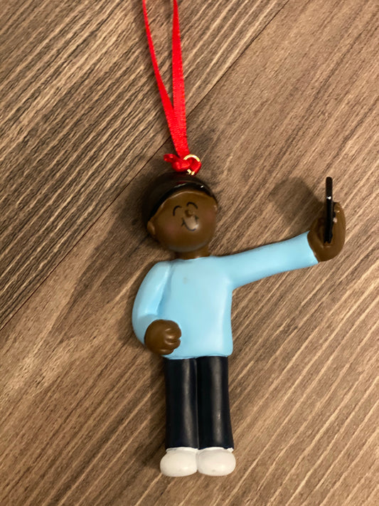 Selfie Boy Dark Skin- Personalized Christmas Ornament