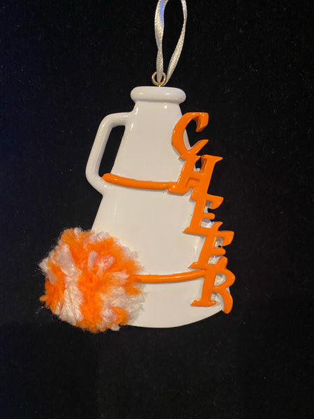 Cheer Megaphone, Orange, Personalized Ornament
