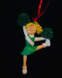 Cheerleader with Blonde Hair and Green Uniform- Personalized Ornament