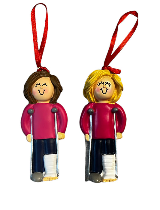 Broken Leg, Female- Personalized Christmas Ornament