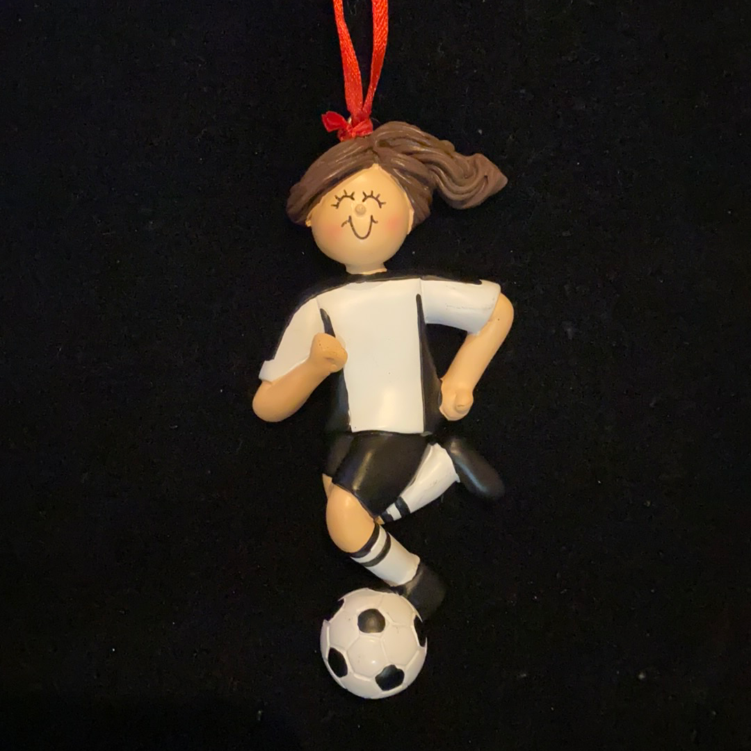 Soccer Player Girl- Brown Hair Personalized Ornament