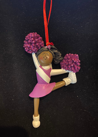Cheerleader with Purple Uniform, Dark Skin- Personalized Ornament