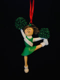 Cheerleader with Brown Hair and Green Uniform- Personalized Ornament