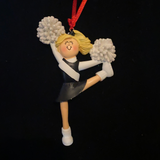 Cheerleader with Blonde Hair and Black Uniform- Personalized Ornament