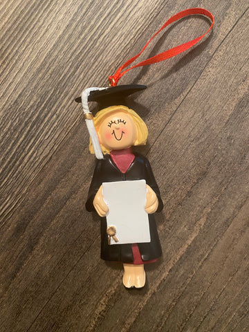 Graduate, Female, Blonde Hair- Personalized Ornament