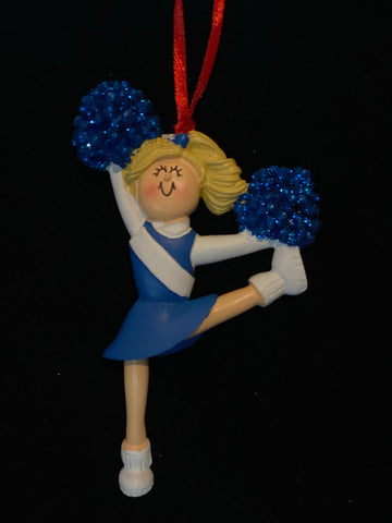 Cheerleader with Blonde Hair and Blue Uniform- Personalized Ornament