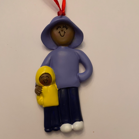 Mom & Child, dark skin-Personalized Christmas Ornament
