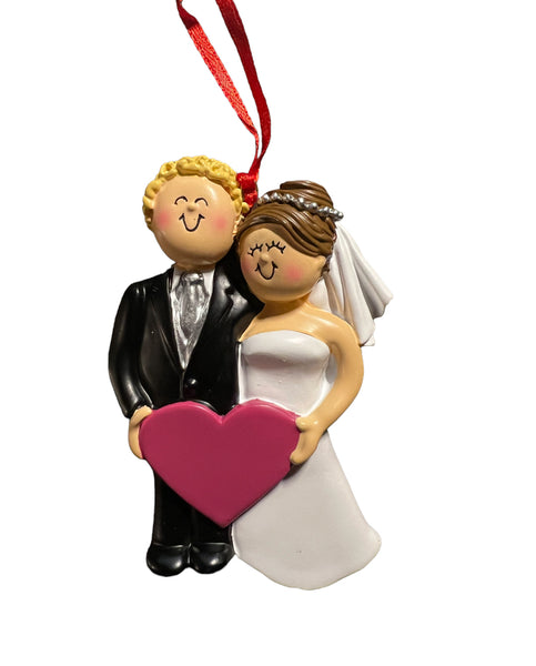 Wedding Couple,Blonde hair male, Brown hair female- Personalized Ornament