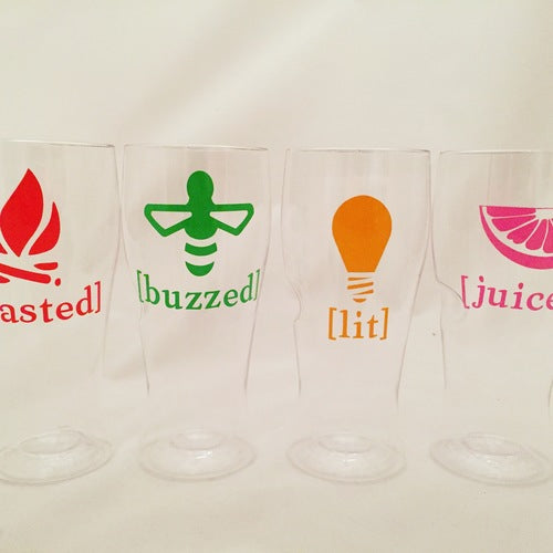 Lit, Juiced, Buzzed, Toasted Govino Beer Glasses (set of 4)
