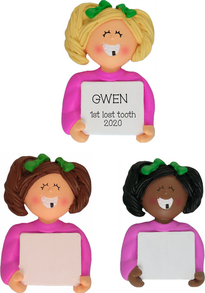 First Lost Tooth Girl- Personalized Christmas Ornament