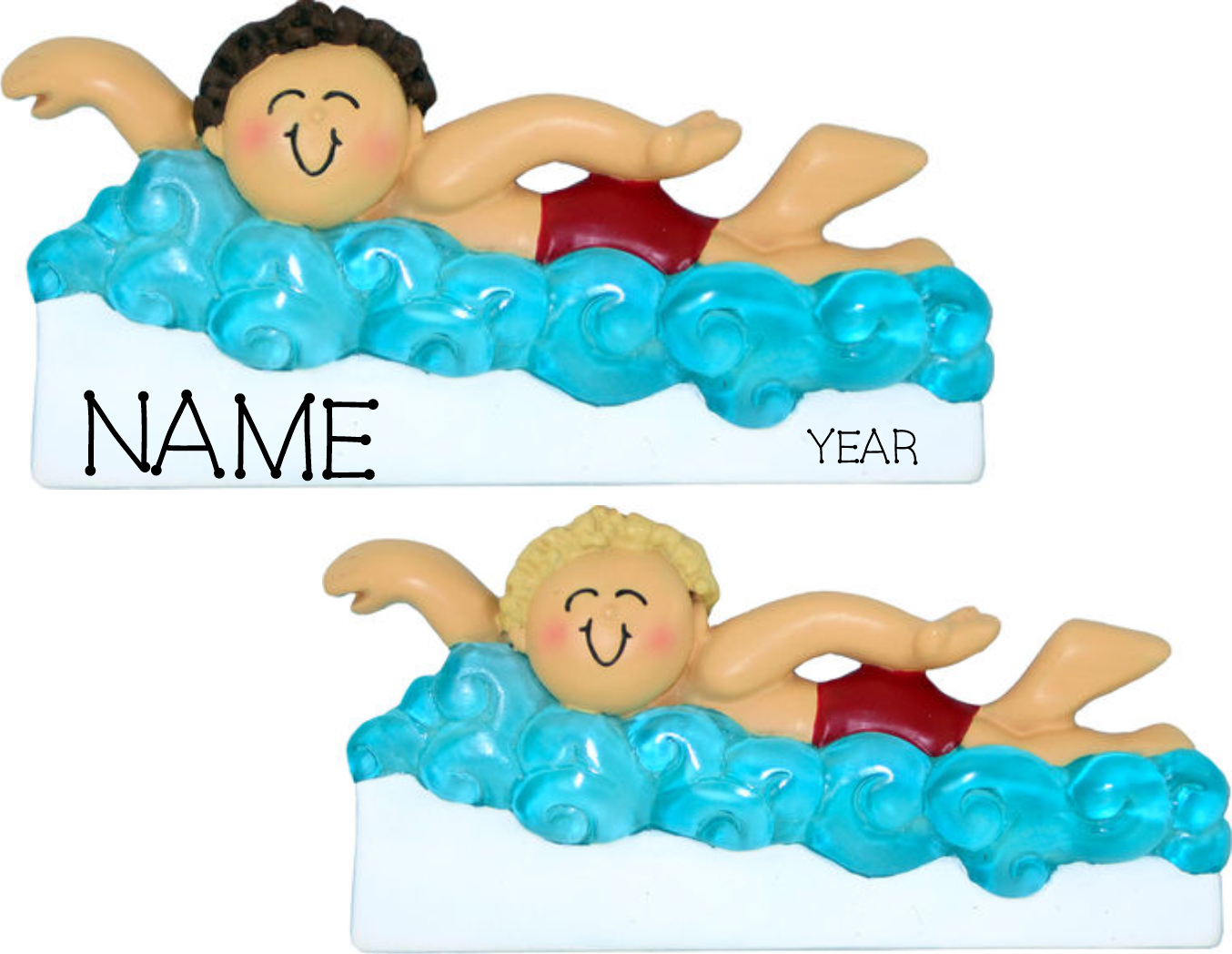 Swimmer in pool, Male-Personalized Christmas Ornament