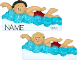 Swimmer in pool, Male-Personalized Christmas Ornament