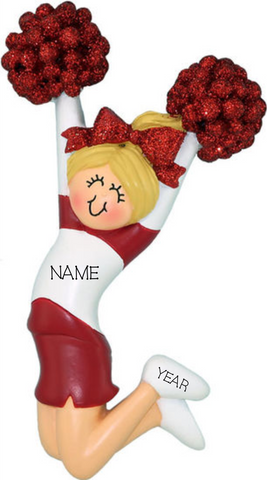 Cheerleader (new) with Blonde Hair and Red Uniform- Personalized Ornament