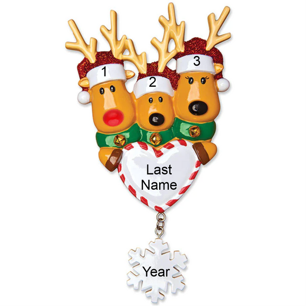 New Reindeer Family of 3, personalized ornament