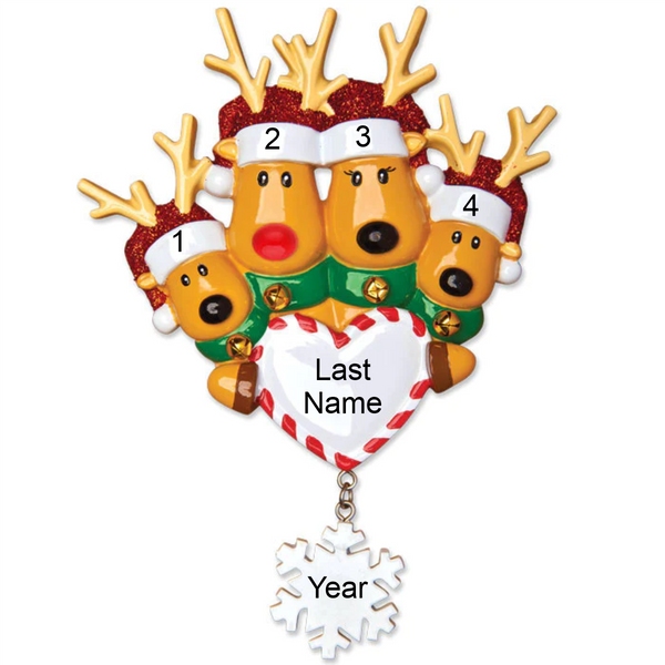 New Reindeer Family of 4, personalized ornament