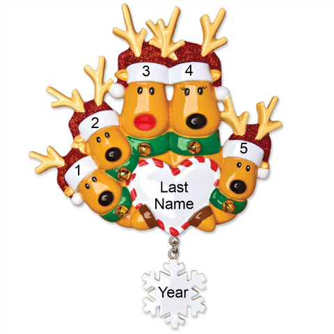 New Reindeer Family of 5, personalized ornament
