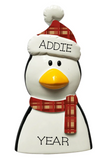 Penguin with Plaid Scarf and Hat- Personalized Ornament