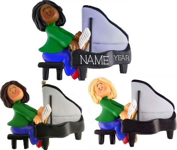 Piano Player, Female- Personalized Christmas Ornament