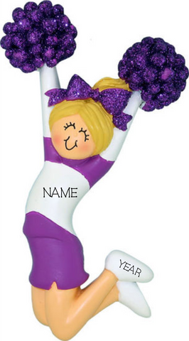 Cheerleader (new) with Blonde Hair and Purple Uniform- Personalized Ornament