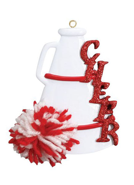 Cheer, Megaphone, Red- Personalized Ornament