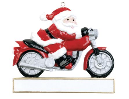 Santa on motorcycle- Personalized Christmas Ornament