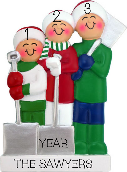 Shoveling snow- Family of 3 Personalized Ornament