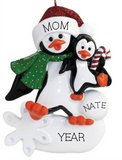 Single Parent Penguin, with one child- Personalized Ornament