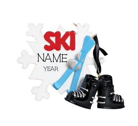 Ski snowflake- Personalized Christmas Ornament