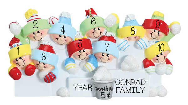 Snowball Fight- Family of 10 personalized ornament