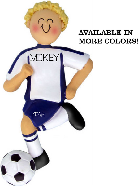 Soccer Player Boy- Blonde Personalized Ornament