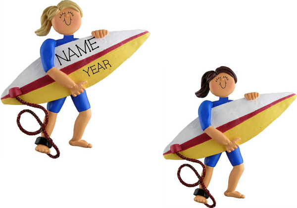 Surfer Girl- Personalized Christmas Ornament