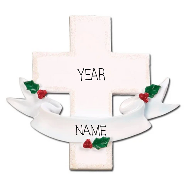 White Cross, In loving memory - Personalized Christmas Ornament